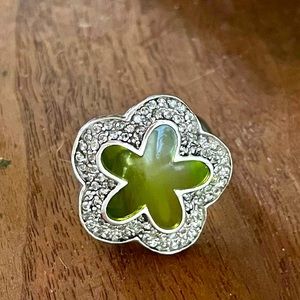 VTG chunky 925 green resin diamond encrusted flower ring